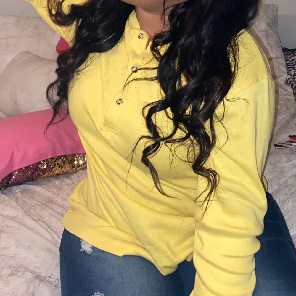 Yellow long sleeve quarter button down